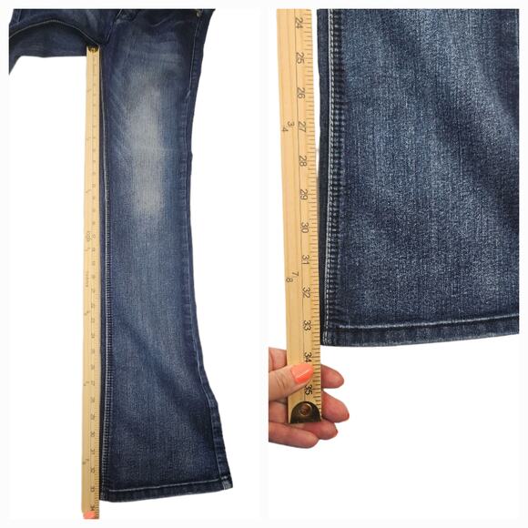 Bling Bootcut Jeans 5/6 28 Abrasion Faded Y2k Embroidered Sequins Low Rise - Picture 11 of 12